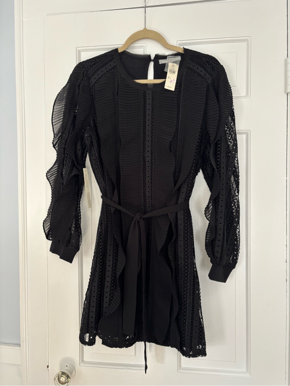 Black Long-Sleeve Ruffle Belted Dress Anthropologie